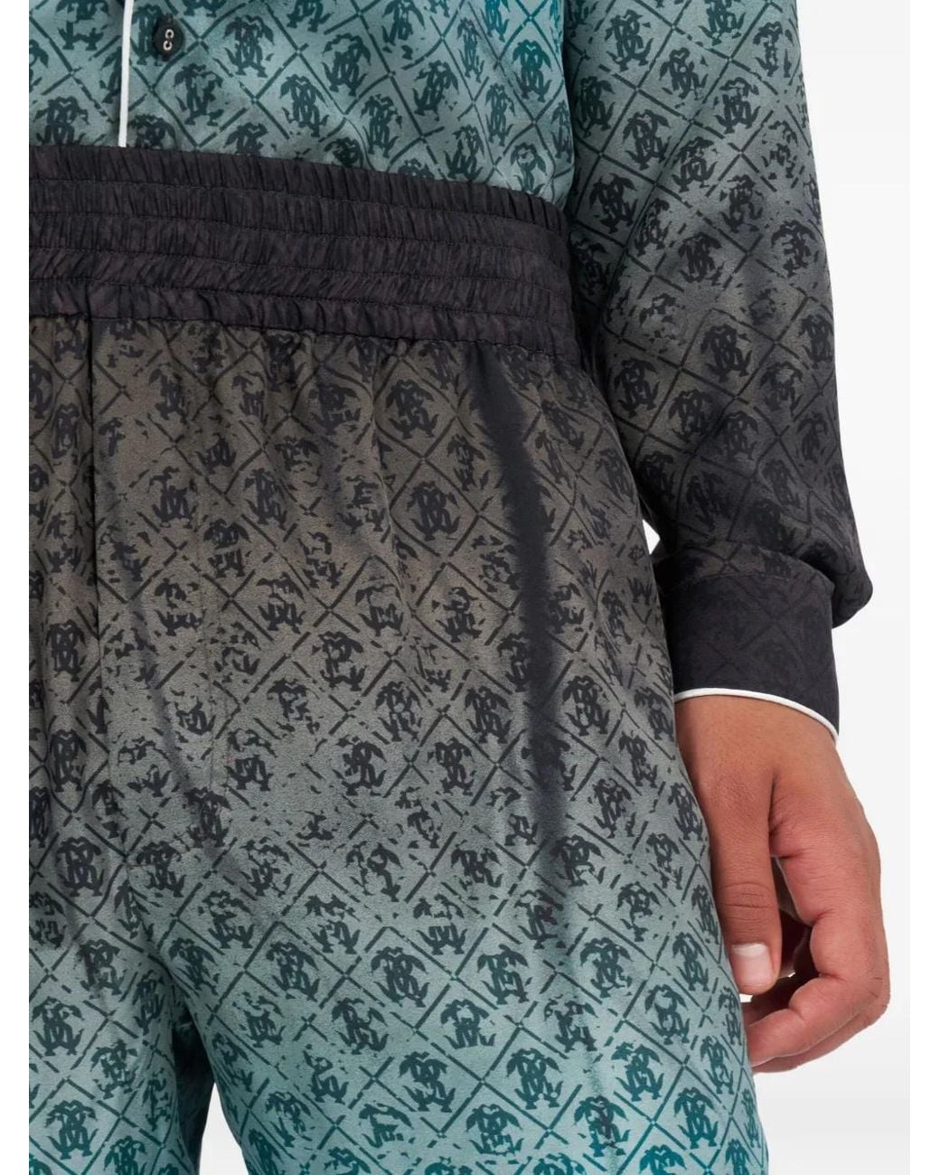 Roberto Cavalli Blue Pantalon À Imprimé Monogrammé Et Effet De Dégradé for men