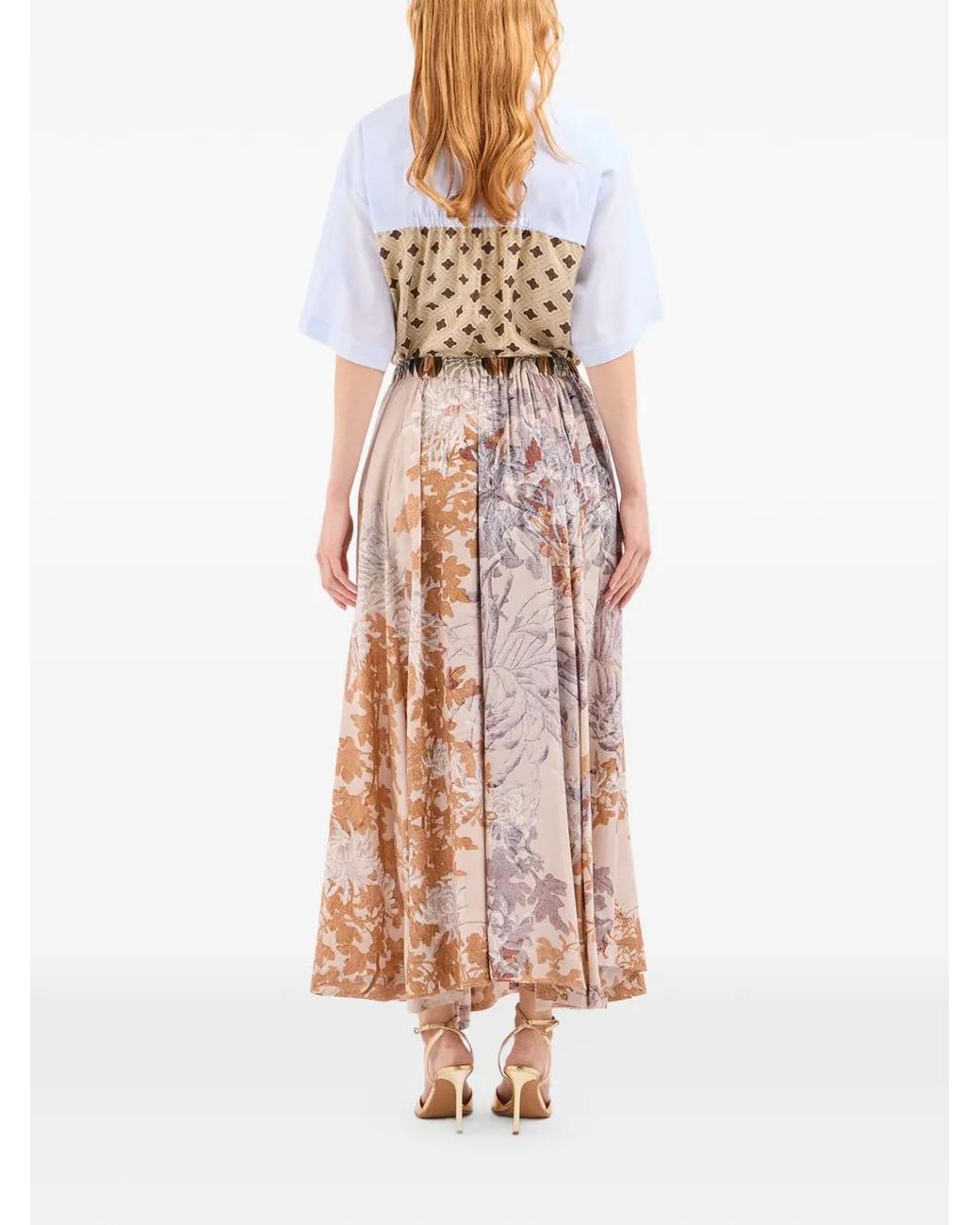 Pierre Louis Mascia White Tetris Floral A-Line Maxi Skirt