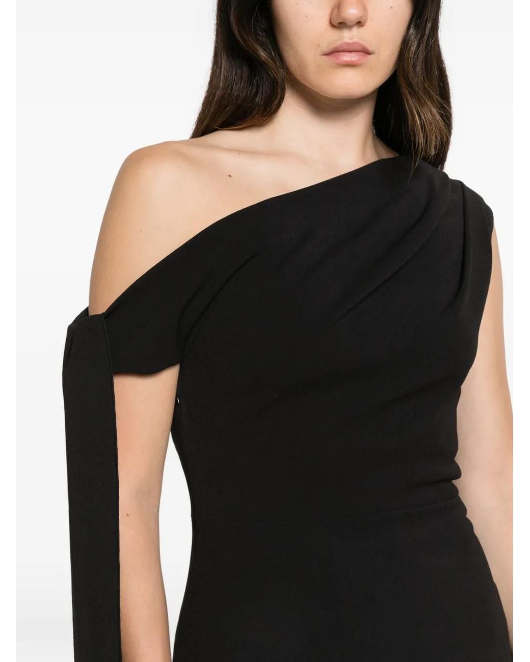 Solace London Black Gardner One-Shoulder Draped Mini Dress