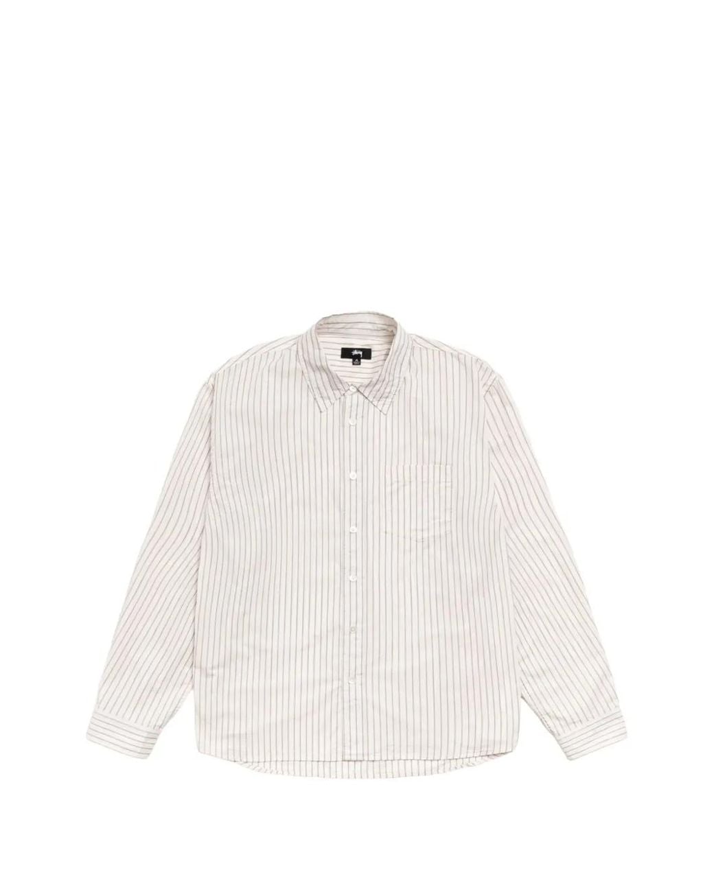 Stussy White Striped Long-Sleeve Shirt