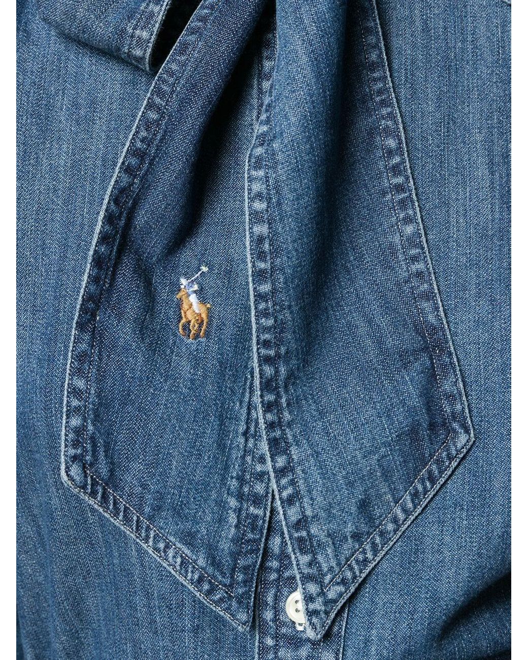 Polo Ralph Lauren Chemise en jean à col lavallière femme de coloris bleu