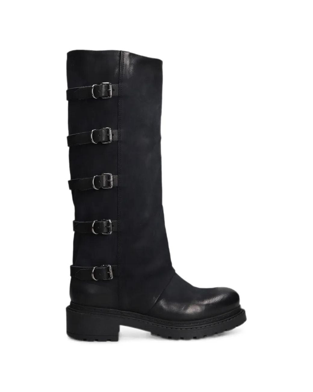 METISSE Black Buckle-Detail Nubuck Boots