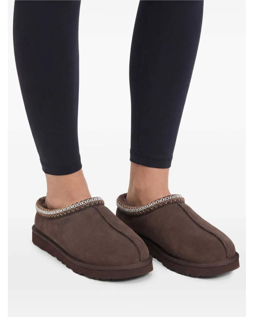 Ugg Brown Tasman Ii Embroidered-Trim Suede Mules