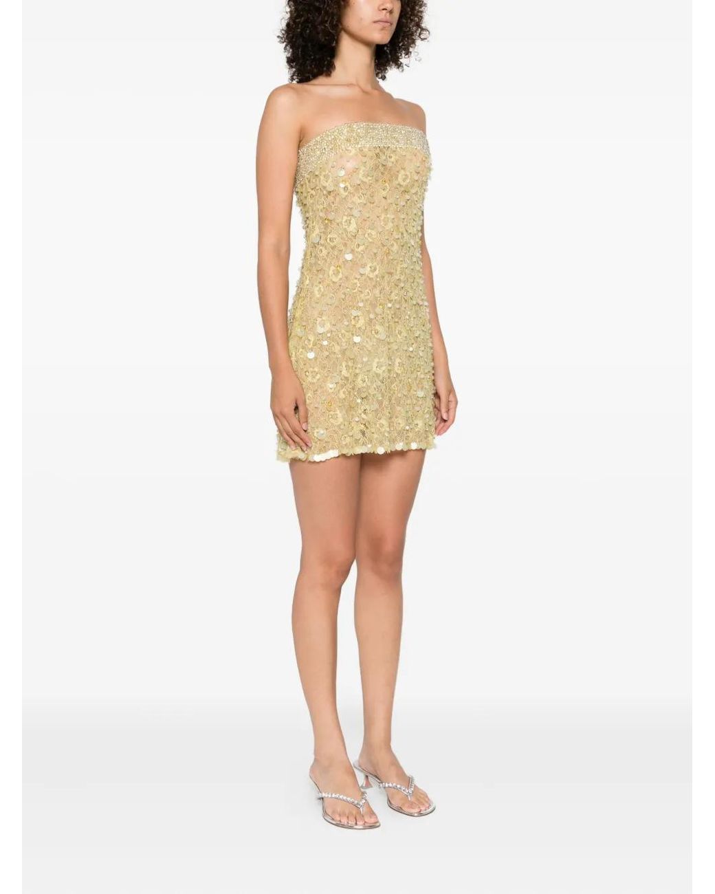 Roberta Einer Sequin-Embellished Strapless Mini Dress in Yellow | Lyst