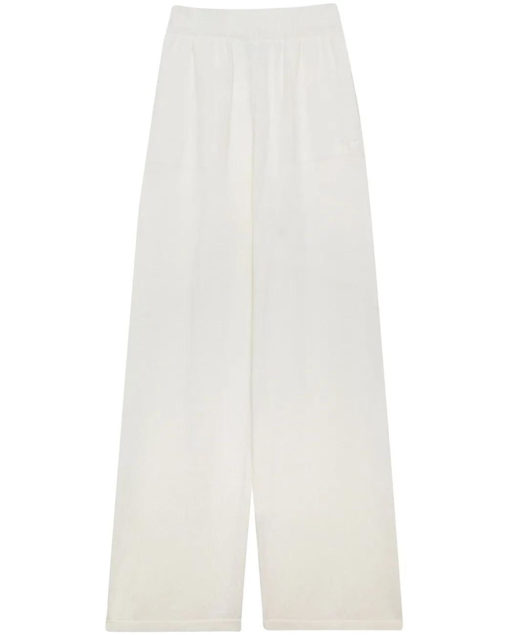 MSGM White Logo-Embroidered Wide-Leg Trousers
