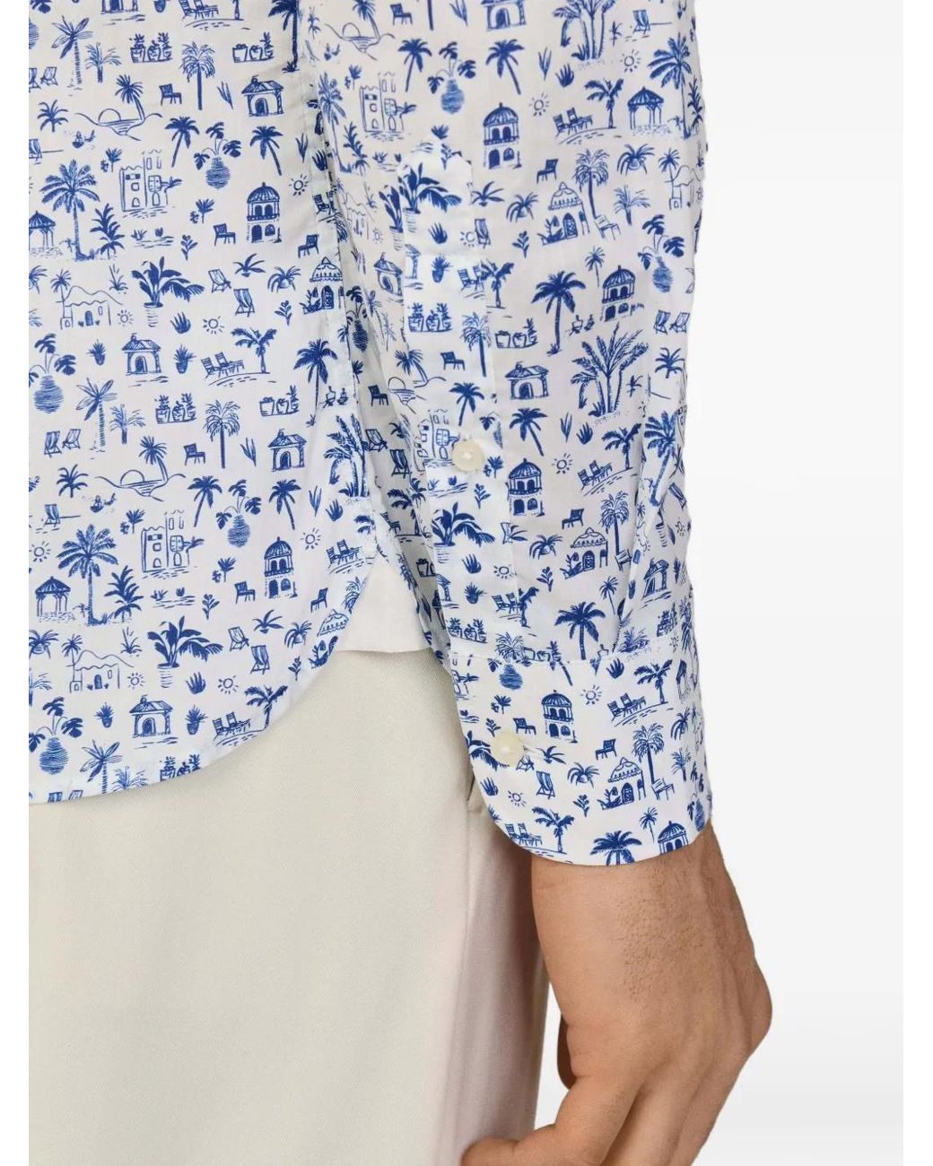 Hackett Blue Island-Print Kent-Collar Shirt for men