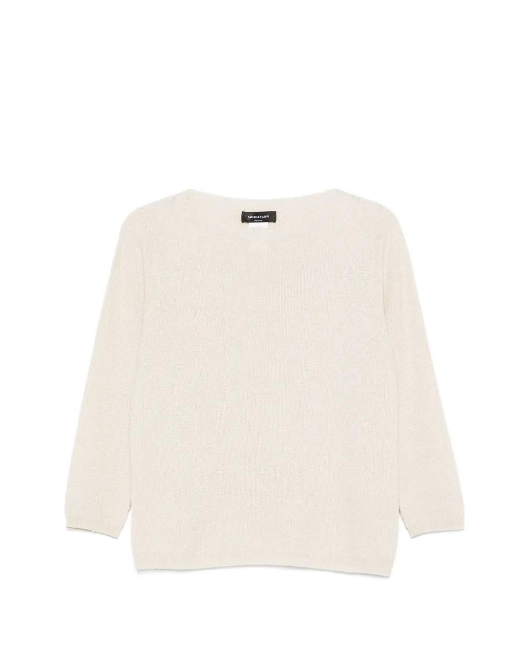 Fabiana Filippi Natural Fine-Knit Three-Quarter-Sleeve Sweater