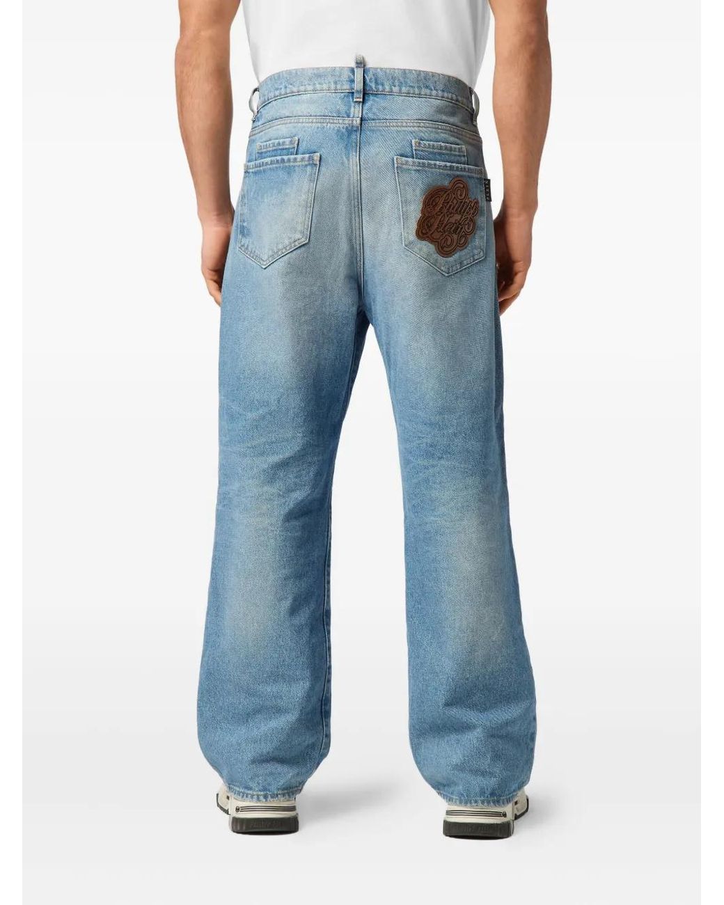 Philipp Plein Blue Logo-Patch Jeans for men