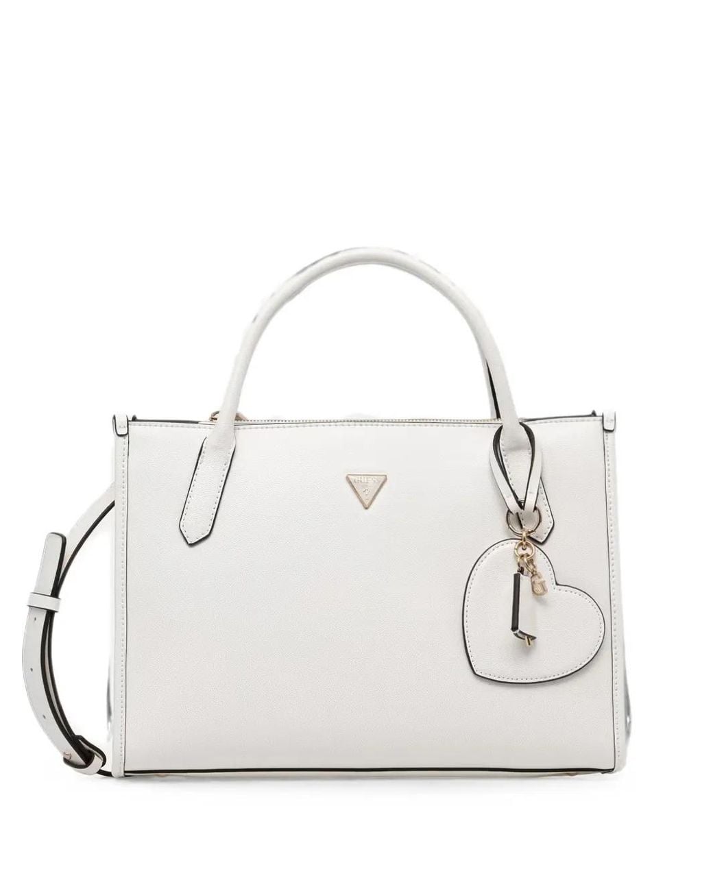 Guess White Isobel Logo-Plaque Heart-Charm Tote Bag