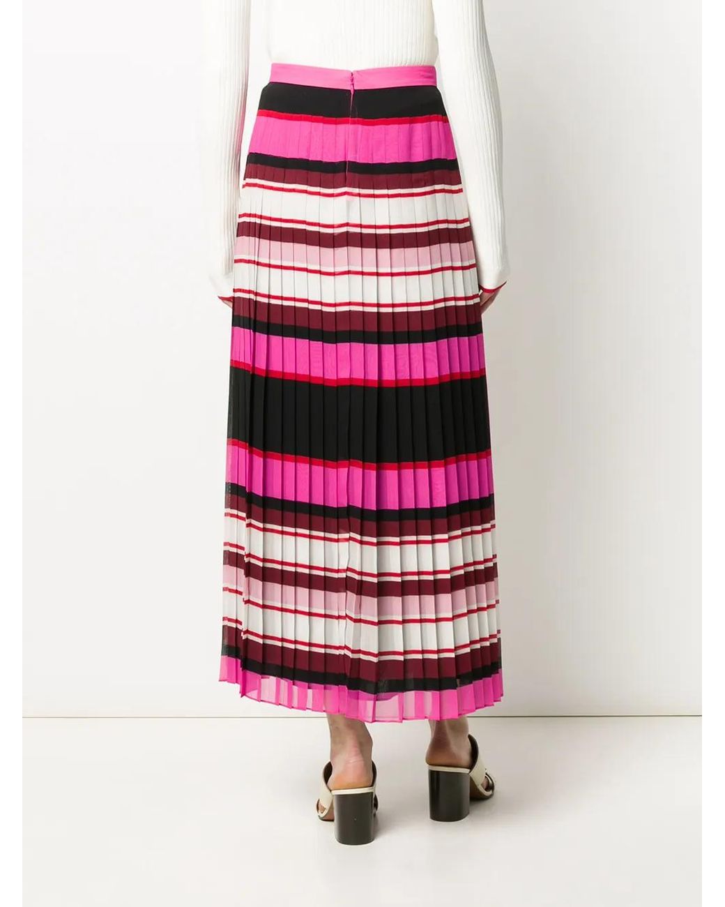 Valentino Garavani Red Striped Pleated Silk Skirt
