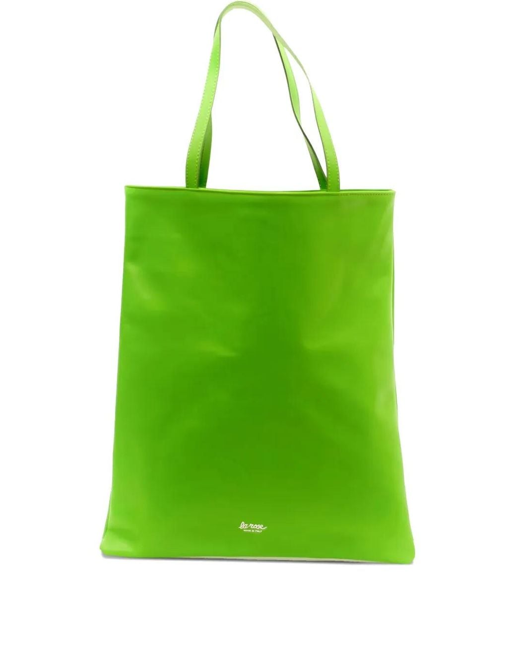 LA ROSE Green Logo Detail Leather Tote Bag