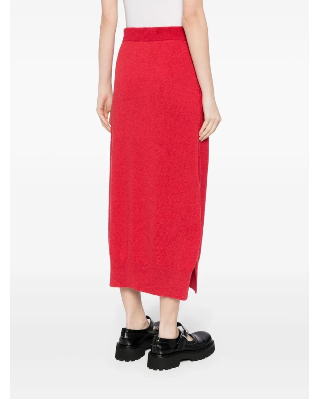 Barrie Red High-Waisted Knit Skirt