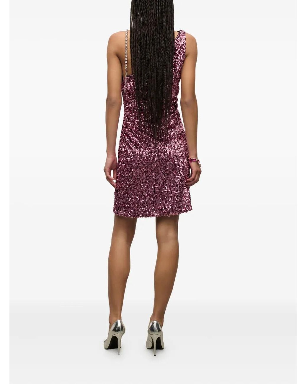 Area Purple Crystal-Strap Sequin Mini Dress