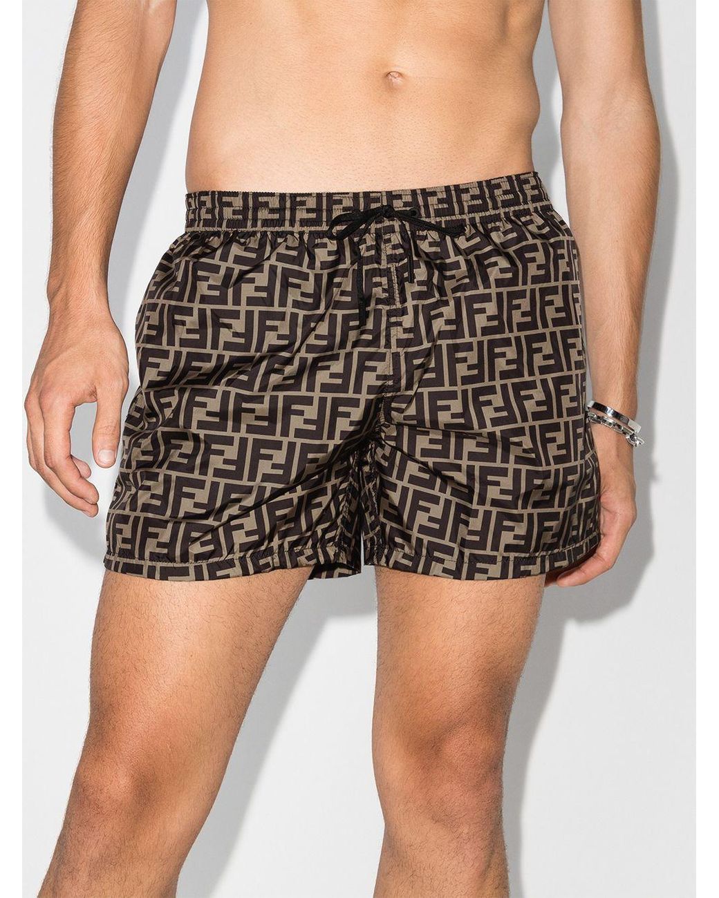 Fendi Double F Print Swim Shorts in Brown for Men | Lyst Canada
