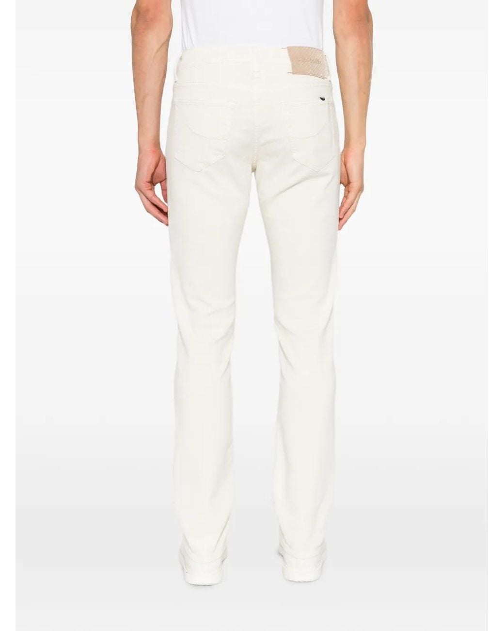 Jacob Cohen White Pantalon En Coton Bard À Patch Logo for men
