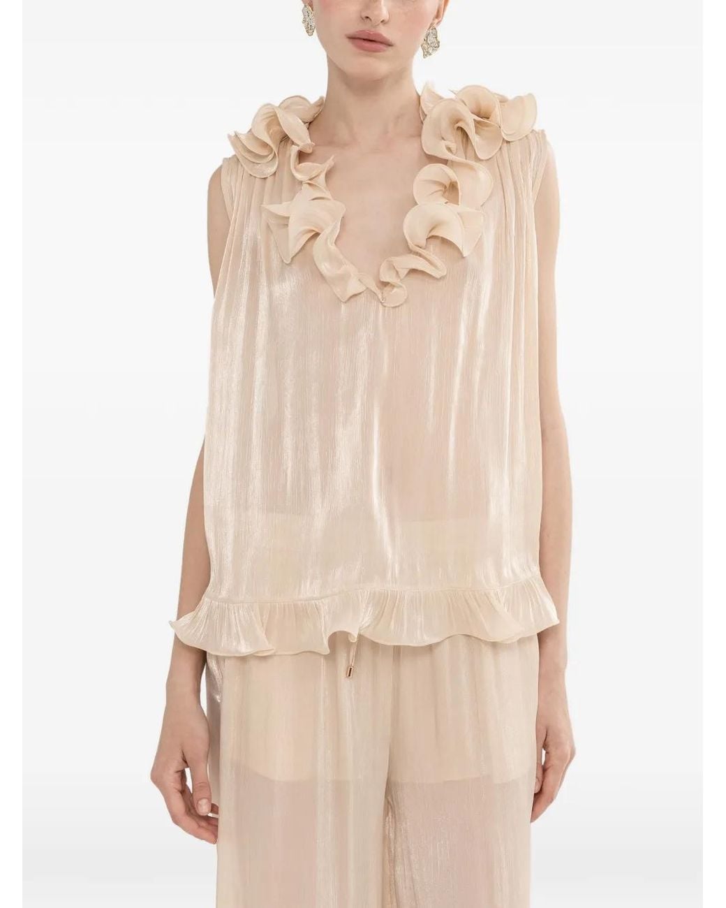 Nissa Natural Ruffled Chiffon Top
