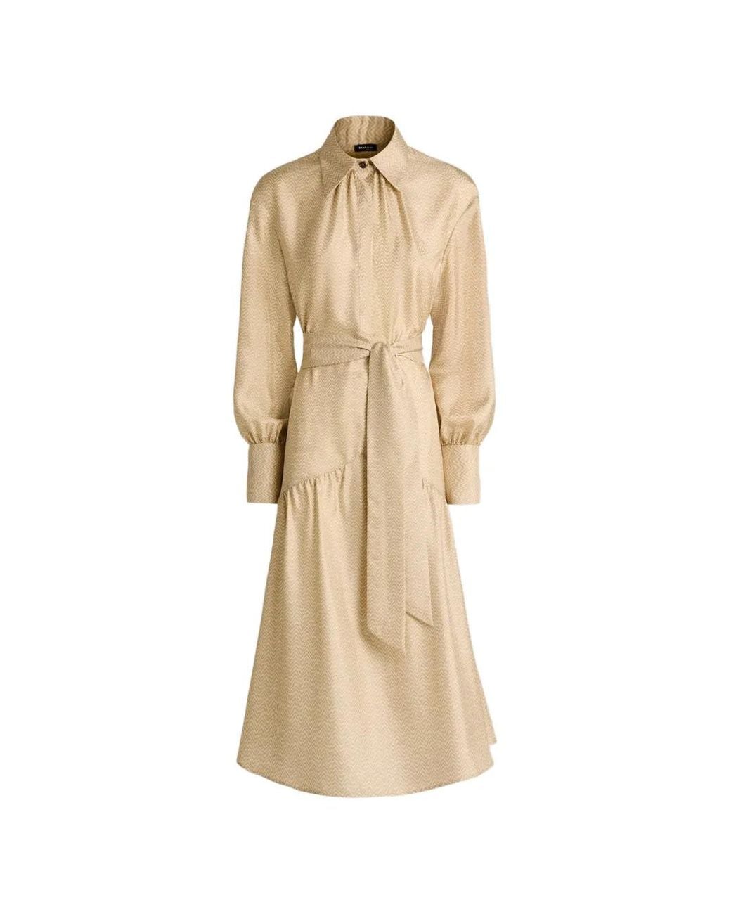 Kiton Natural Geometric-Print Silk Midi Shirt Dress