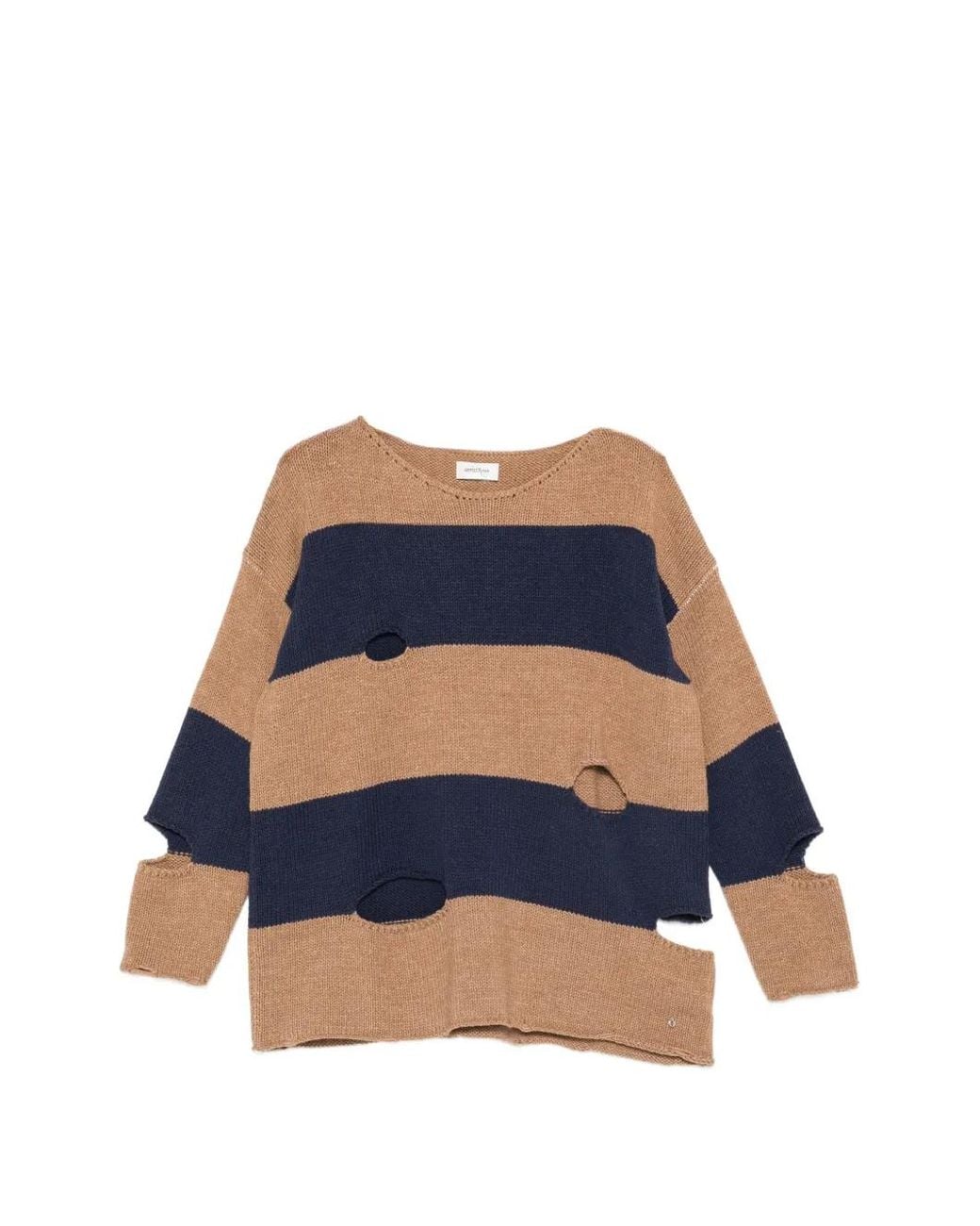 Ottod'Ame Blue Distressed Striped-Knit Sweater