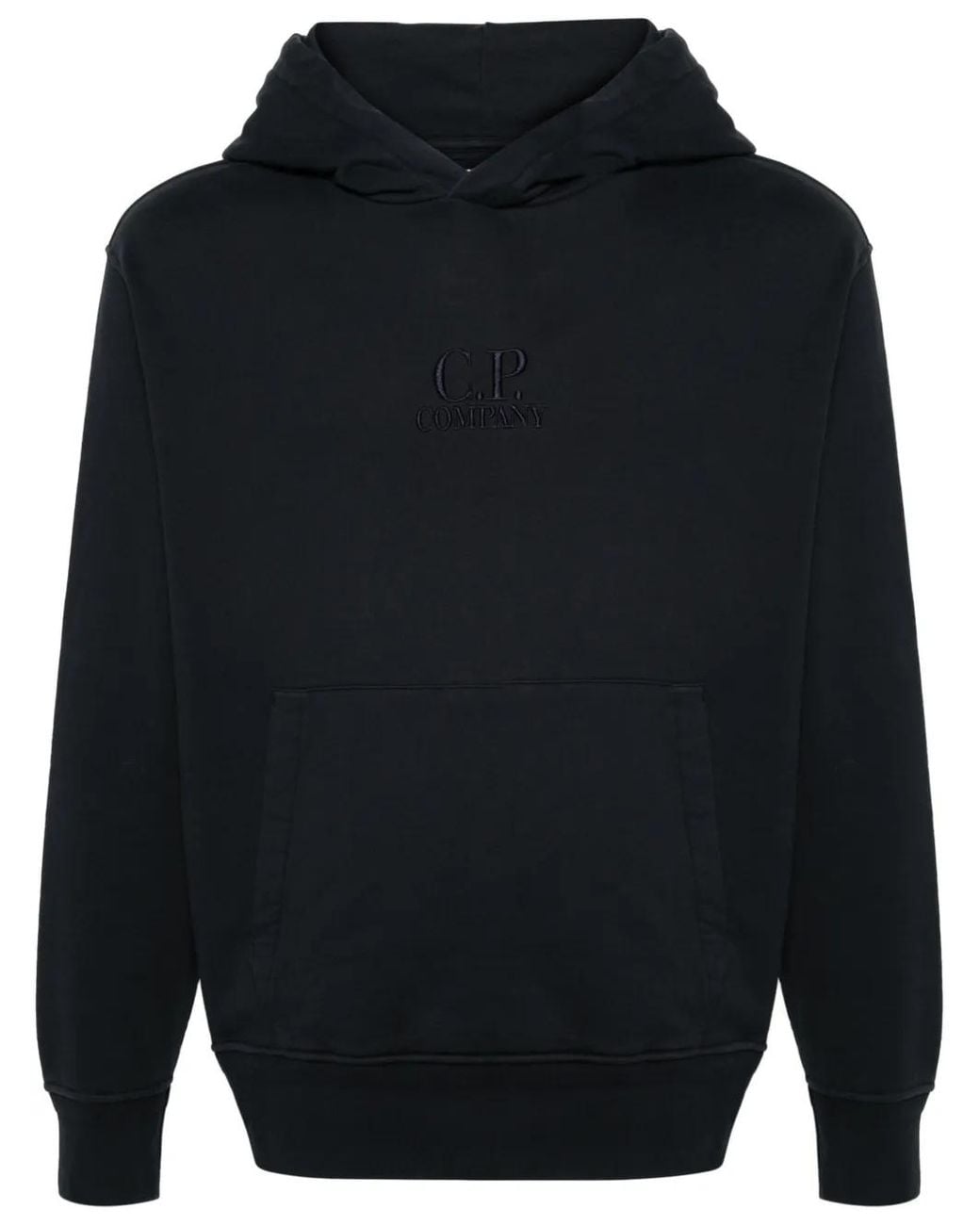 C P Company Blue Logo-Embroidered Cotton Hoodie for men