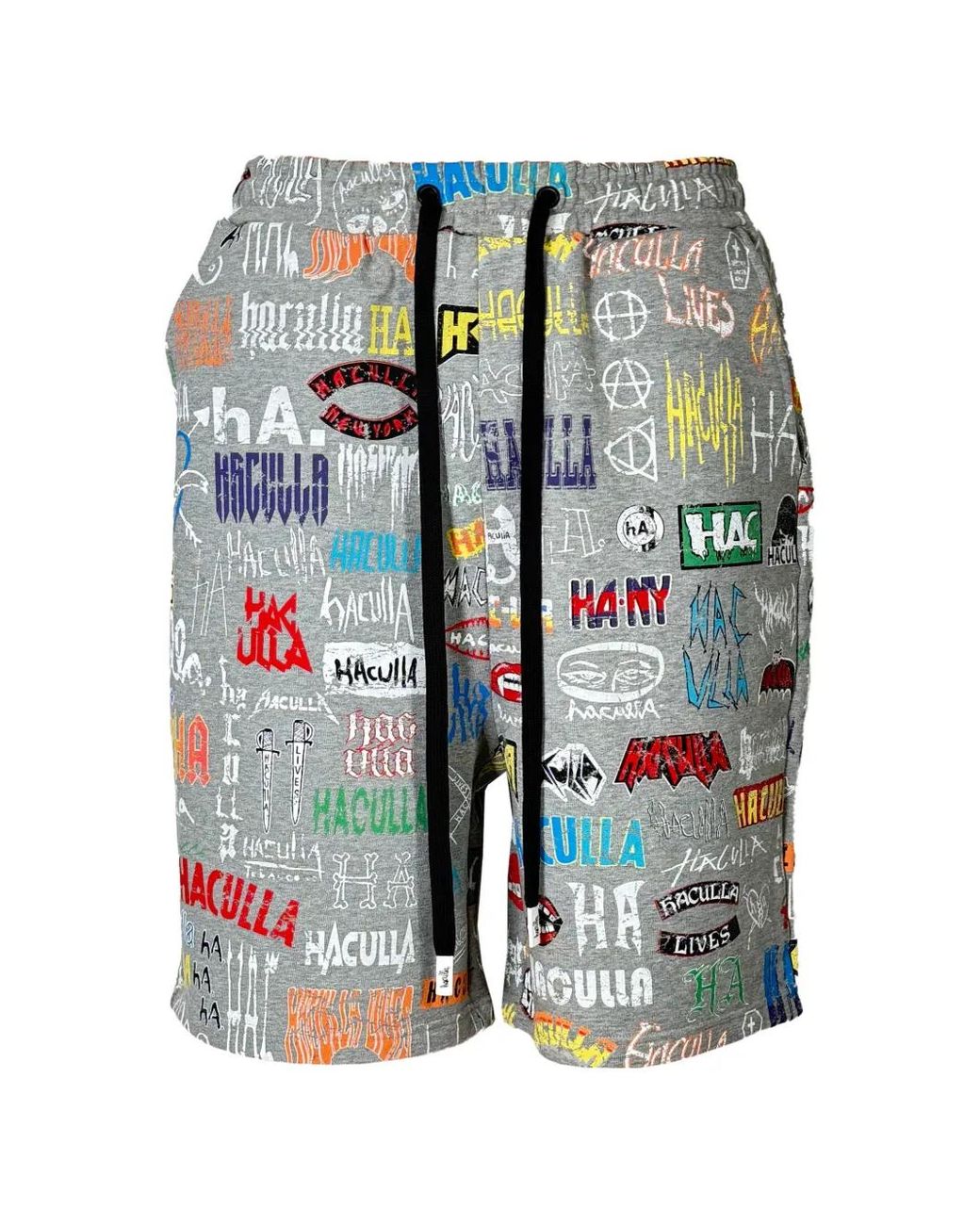 Haculla Gray Logo-Print Drawstring Shorts for men