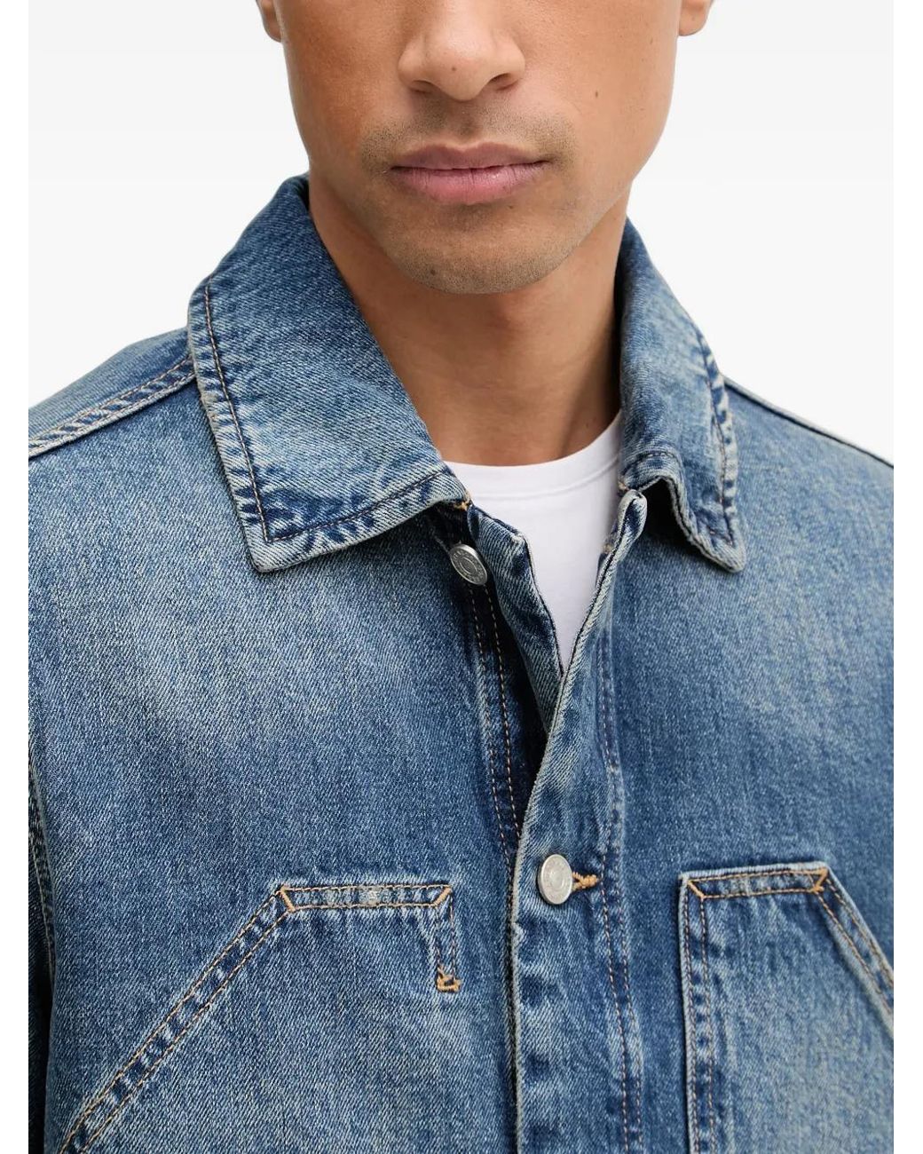 AllSaints Blue Exile Contrast-Stitch Denim Jacket for men