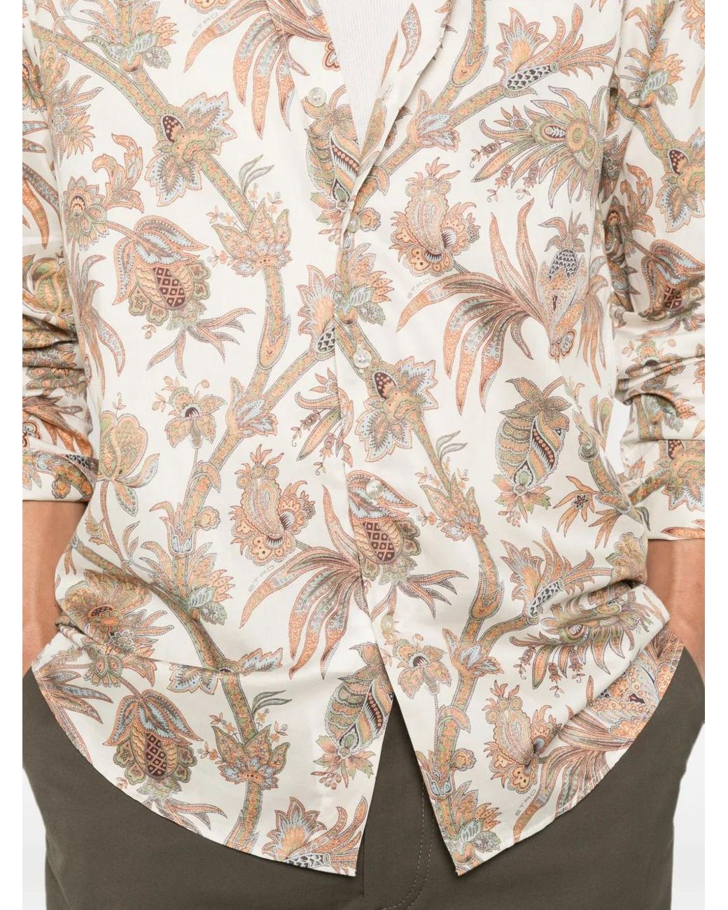 Etro Natural Paisley-Print Long-Sleeve Shirt for men