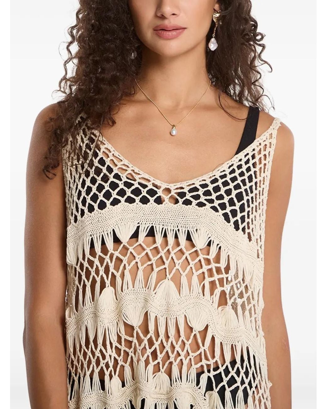 Desigual White Crochet-Knit Fringed Beach Cover-Up
