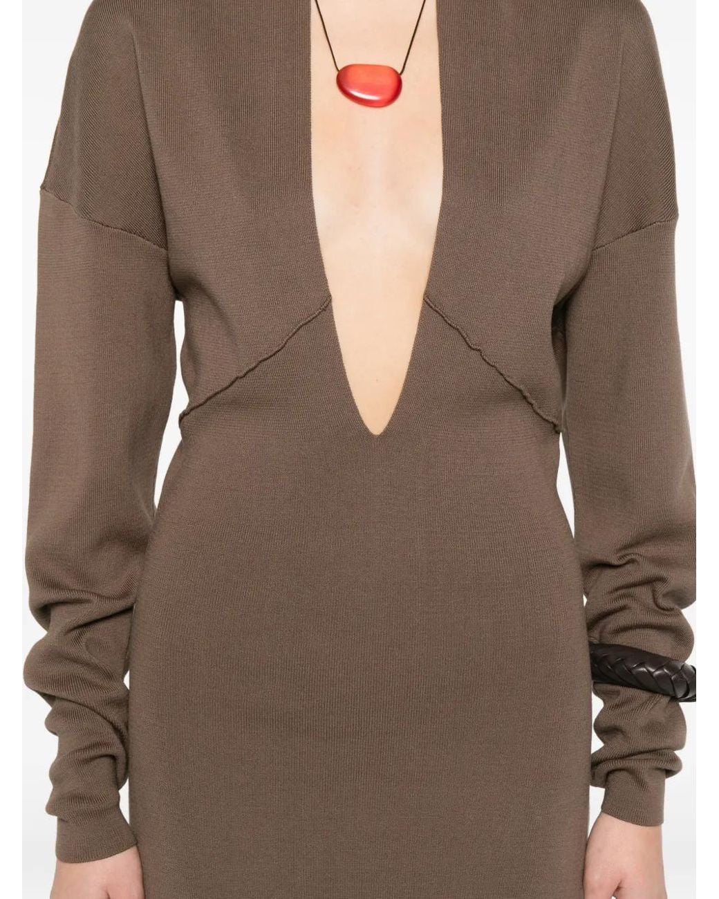 Entire studios Brown Rallel V-Neck Long-Sleeve Maxi Dress
