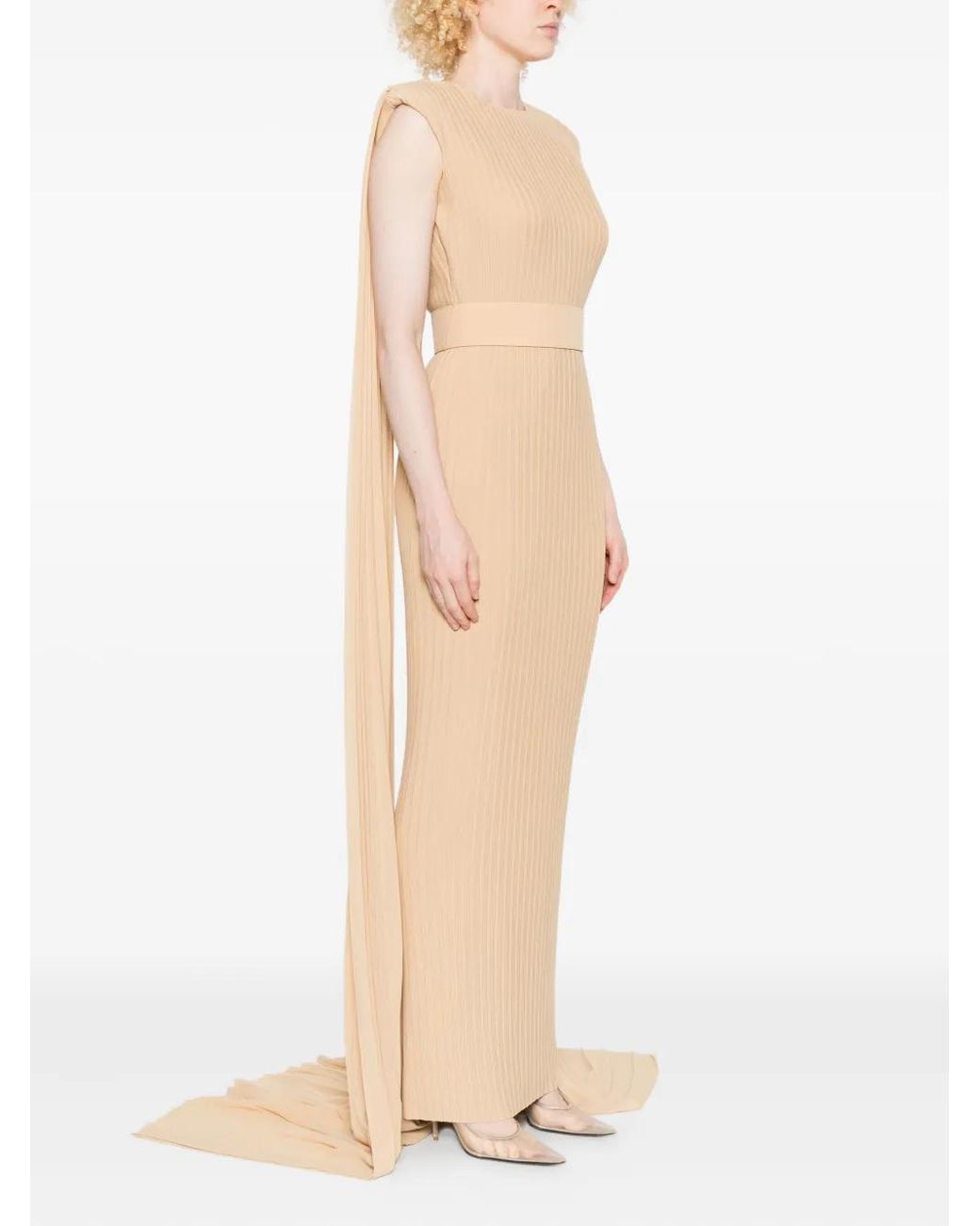 Solace London Pleated Cape Maxi Dress in Natural | Lyst