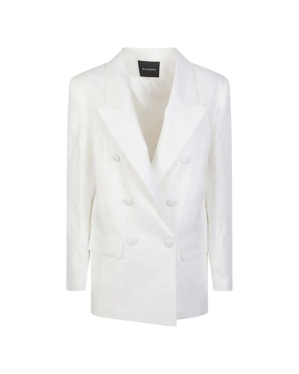 ACTUALEE White Double-Breasted Linen Jacket