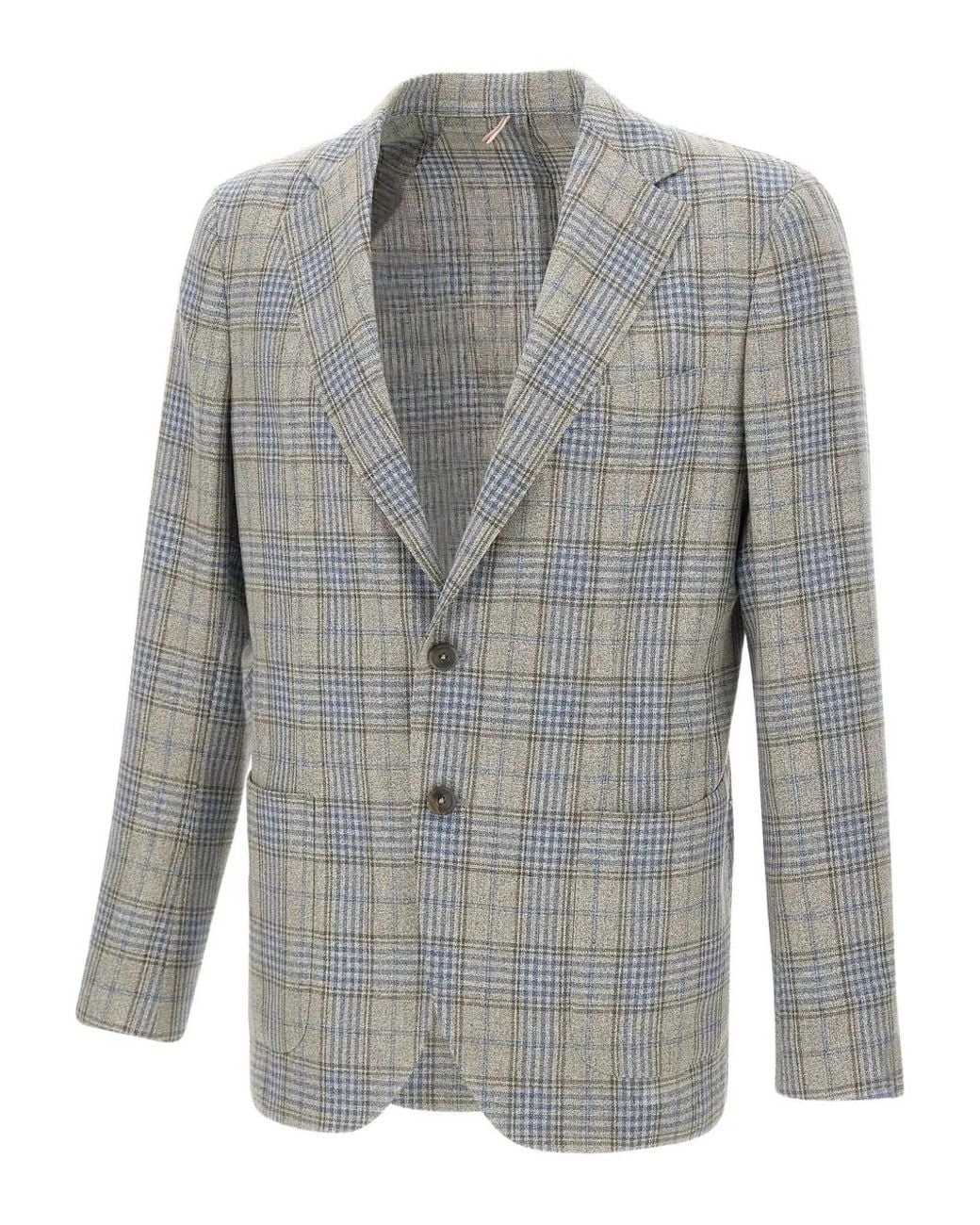 Santaniello Gray Plaid-Pattern Blazer for men