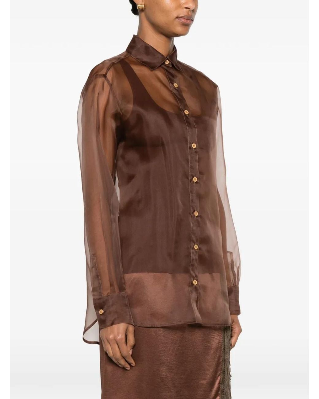 THE NINA STUDIO Brown Sheer Tie-Back Shirt