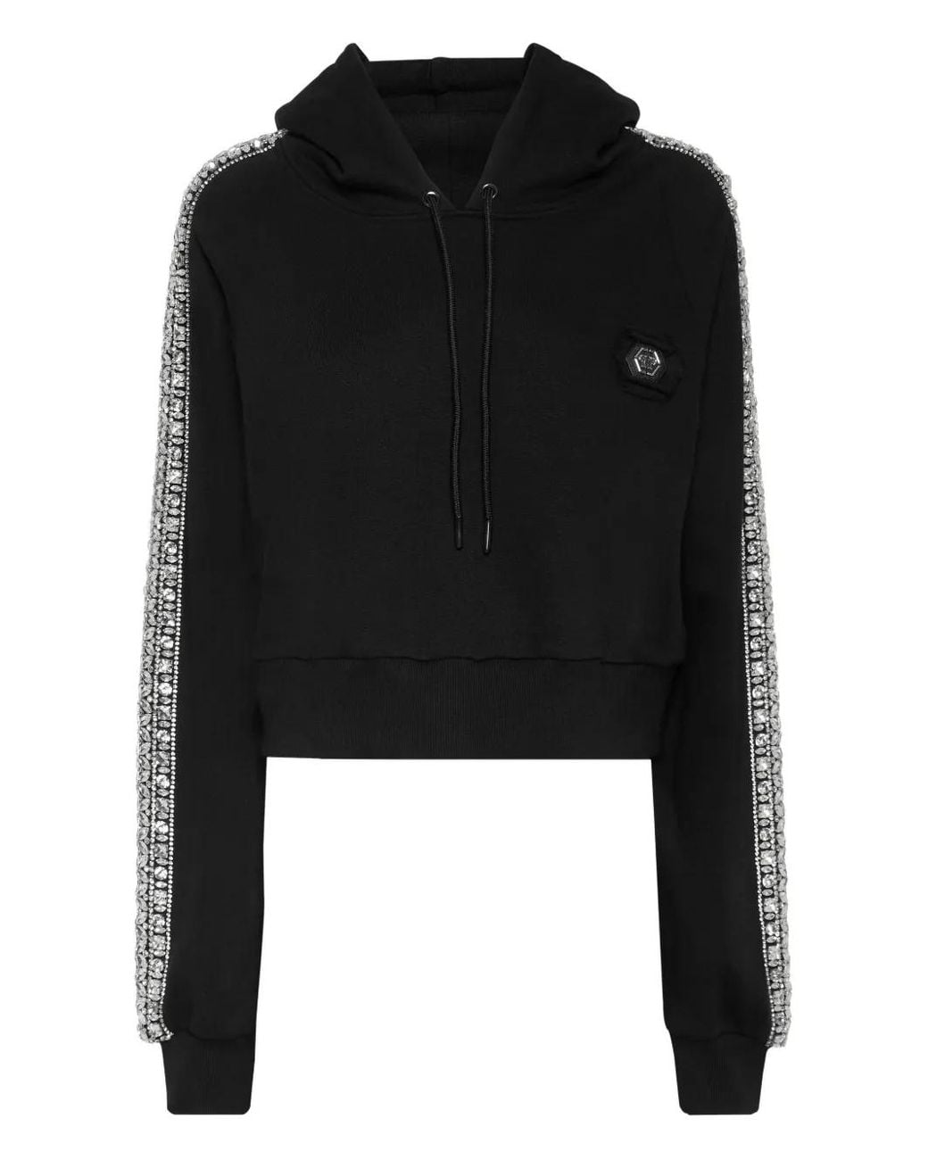 Philipp Plein Black Cropped Hoodie Crystal