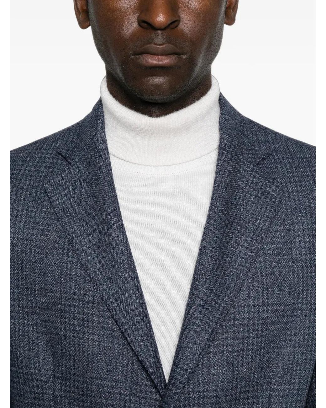 Barba Napoli Blue Check-Pattern Blazer for men