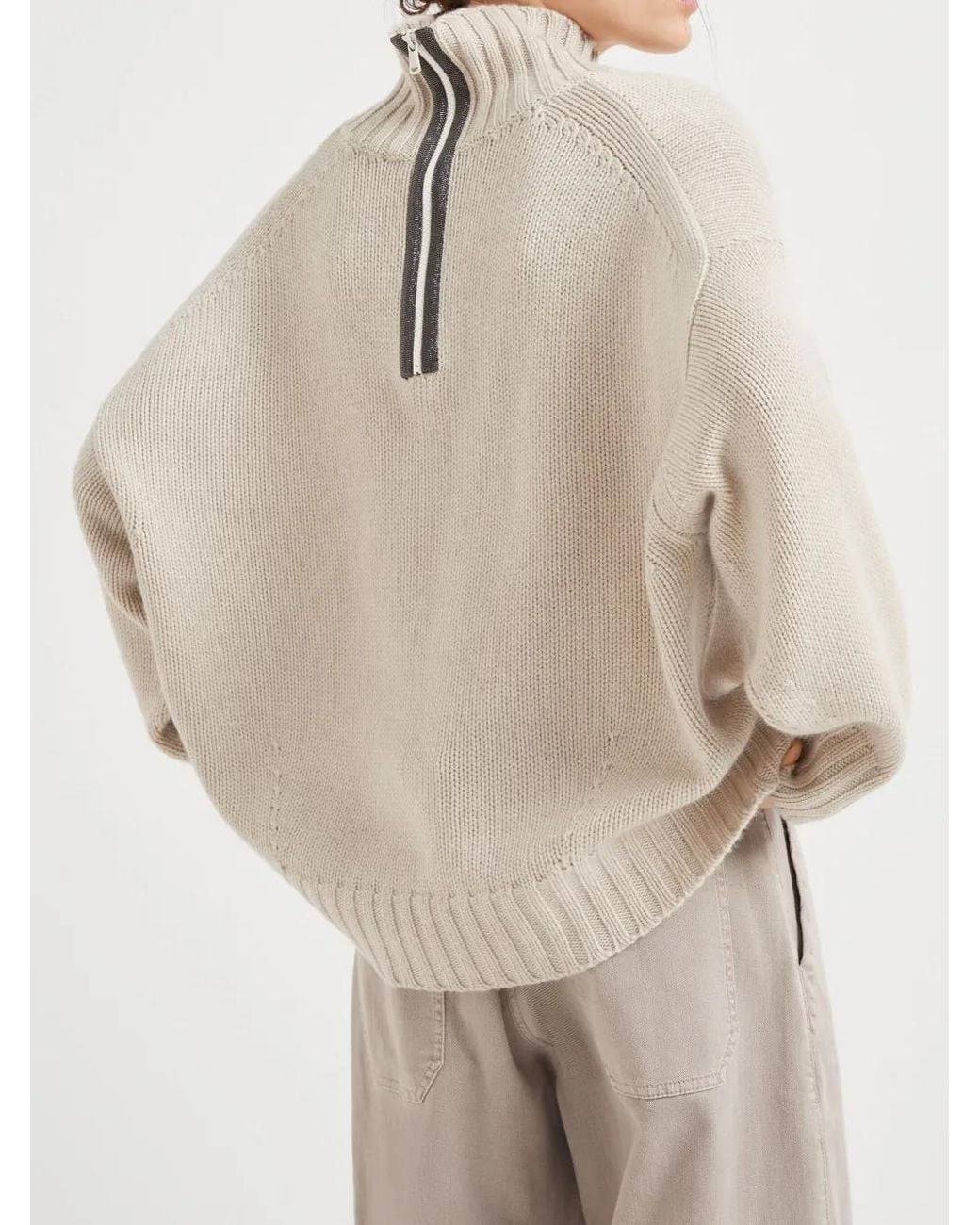 Brunello Cucinelli White High-Neck Knitted Cashmere Jumper