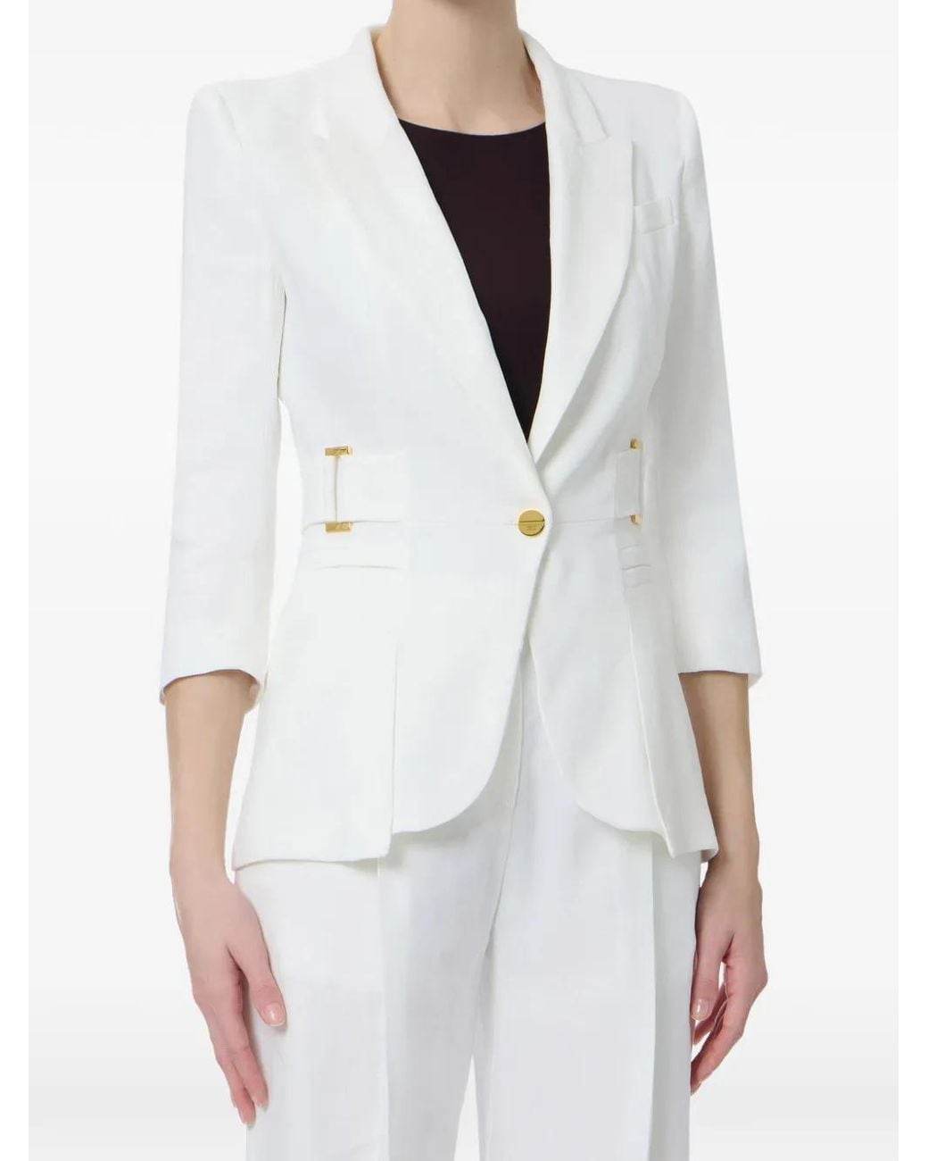 Elisabetta Franchi White Button-Fastening Blazer