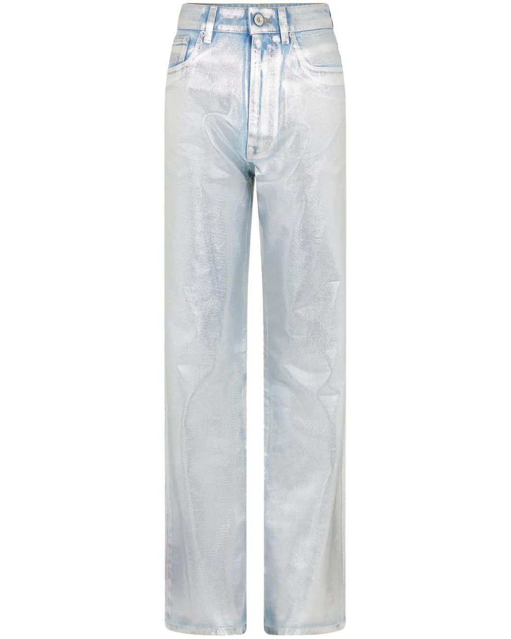 Rabanne Gray Metallic-Finish Straight-Leg Jeans