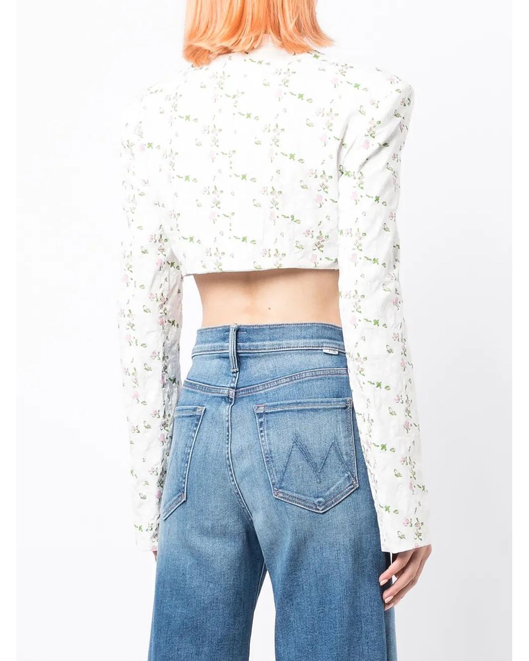Philosophy Di Lorenzo Serafini White Cropped Floral-Print Blouse