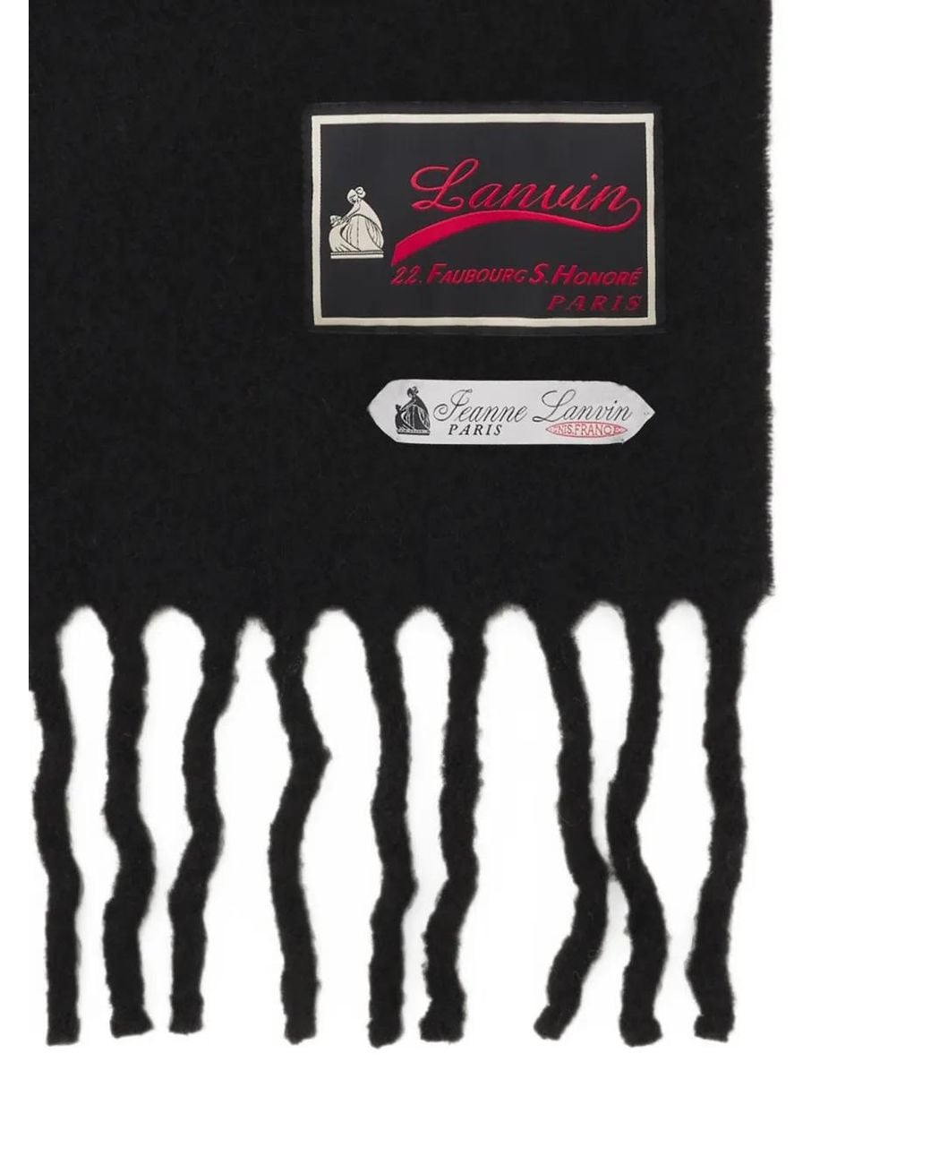 Lanvin Black Fringe Scarf With Logo Patch for men