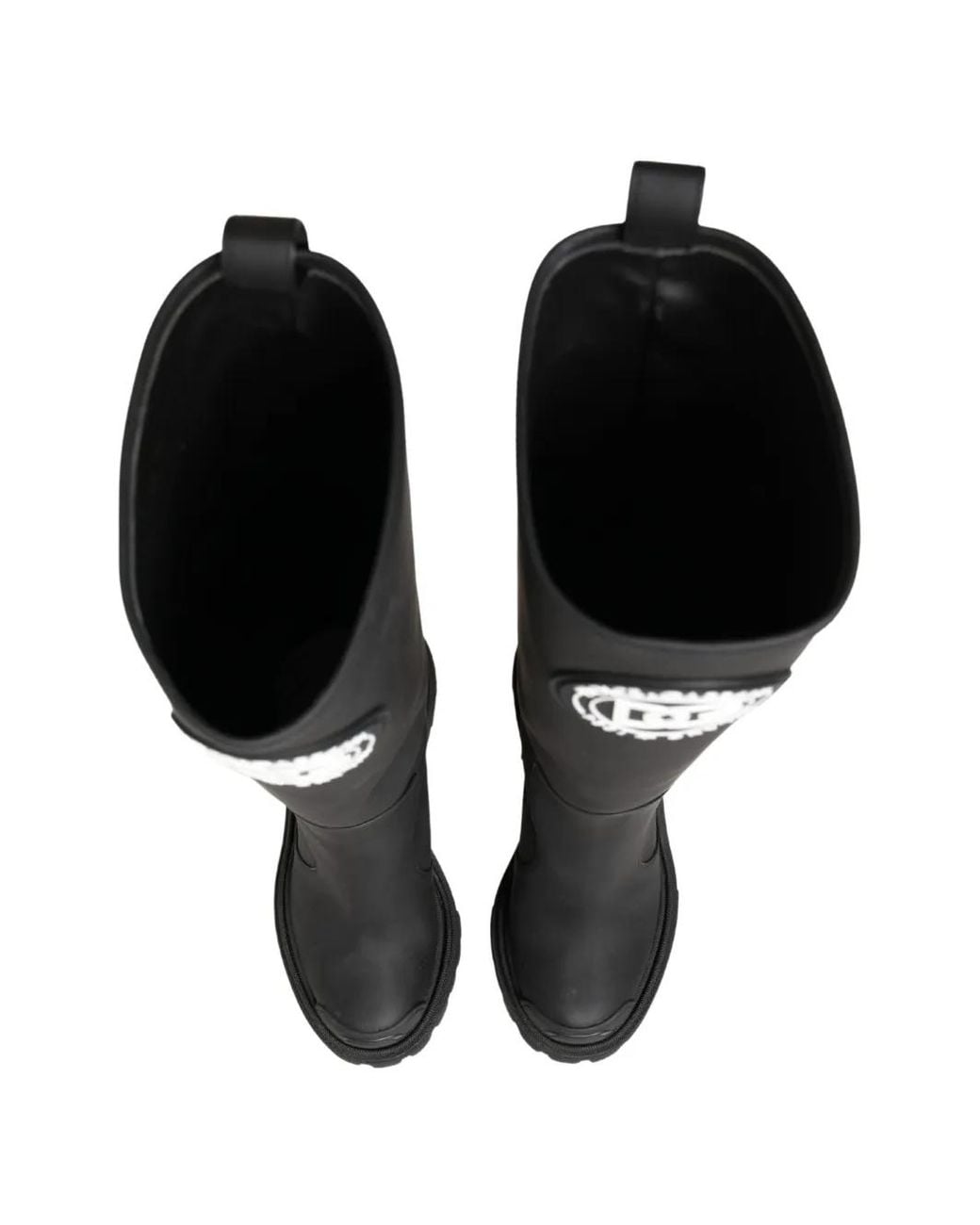 Dolce & Gabbana Black Logo-Patch Rubberised Leather Boots