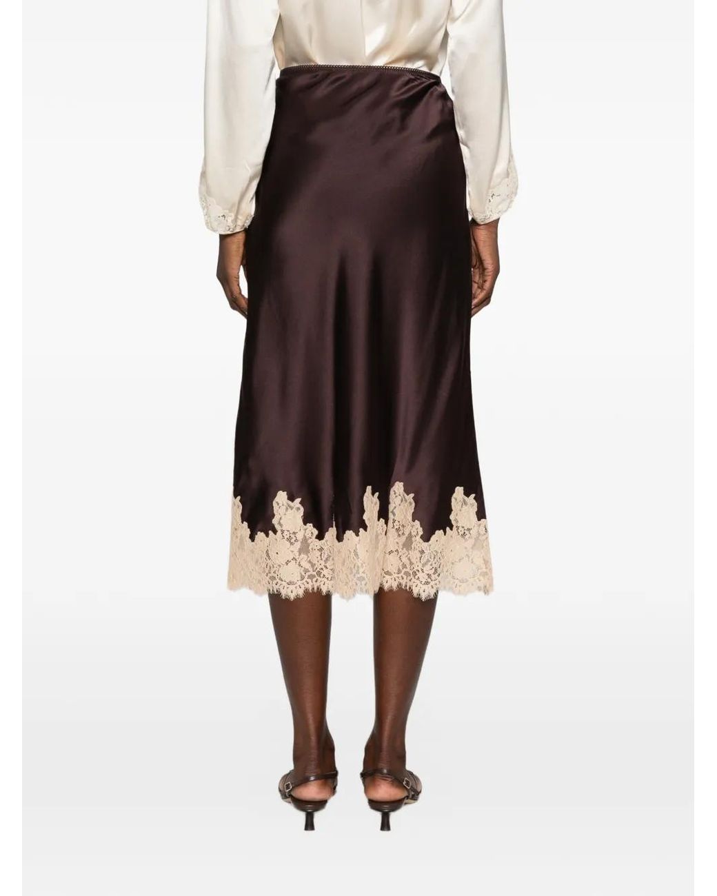 Doen Brown Elowette Lace-Trim Midi Skirt