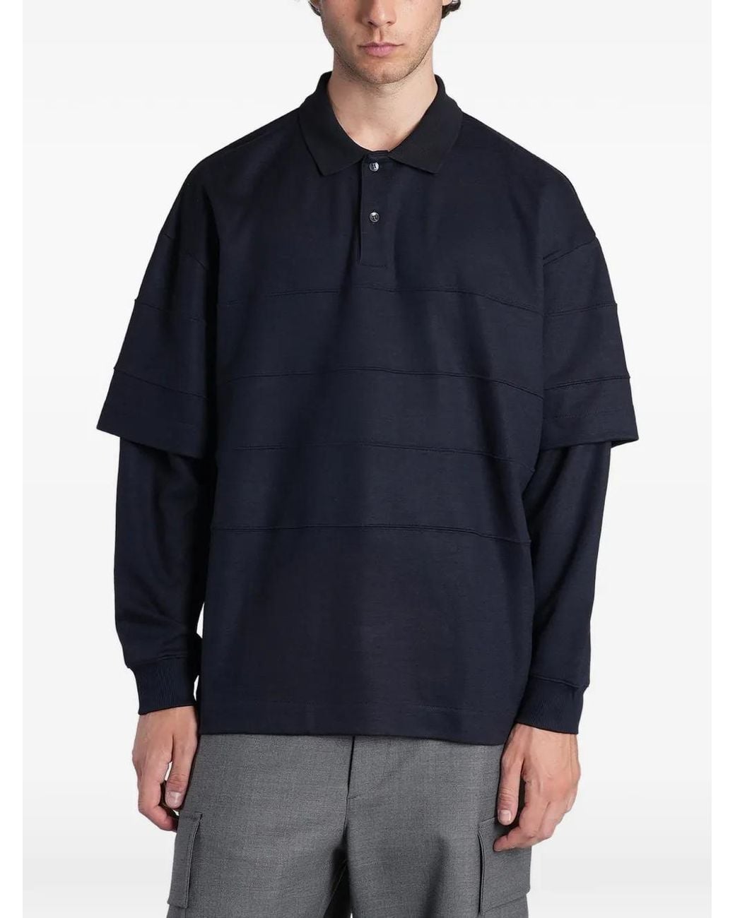 DARKPARK Blue Zack Layered-Sleeve Panelled Polo Shirt for men