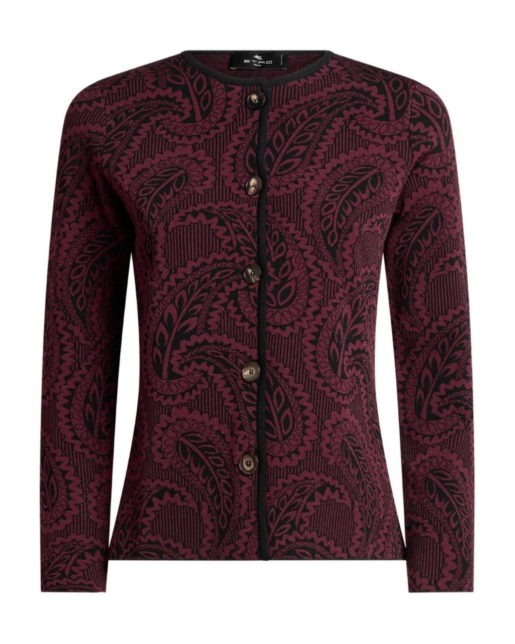 Etro Purple Jacquard Cardigan With Paisley Foliage Motif