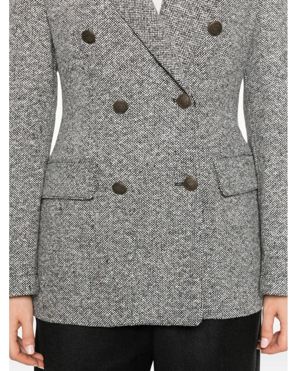 Emporio Armani Gray Double-Breasted Tweed Jacket