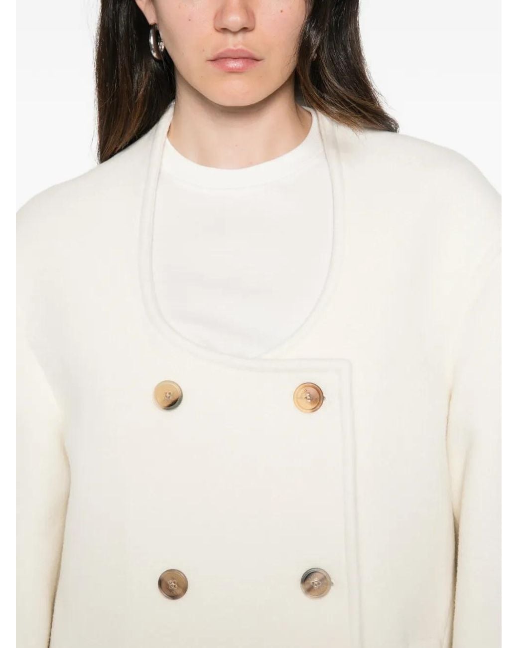 Malo White Double-Breasted Scoop-Neck Coat