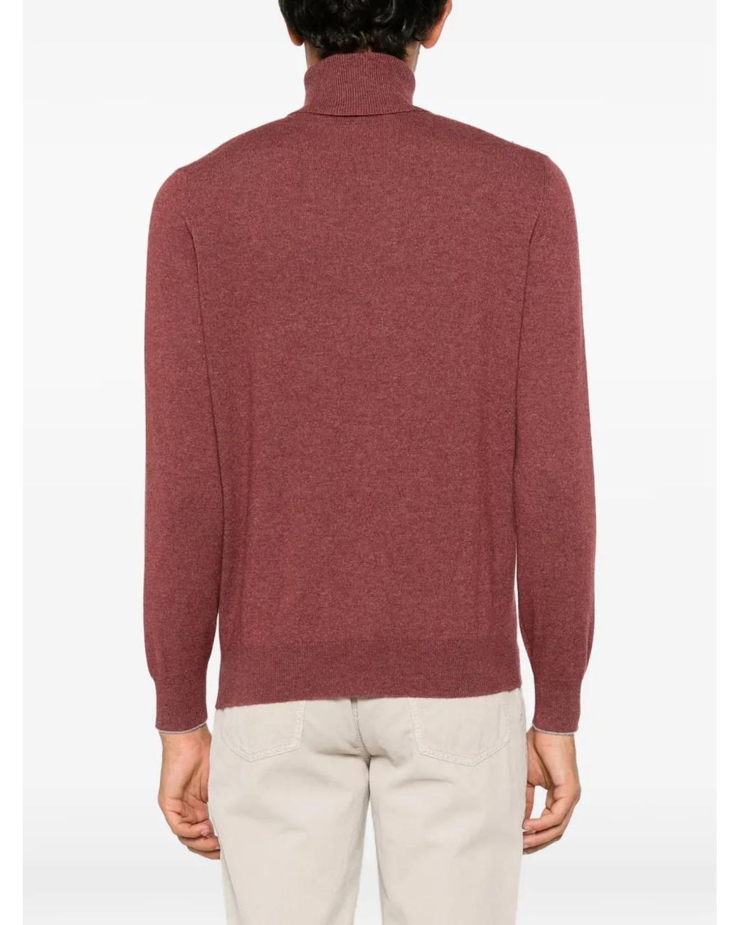 Brunello Cucinelli Red Cashmere Turtleneck Sweater for men