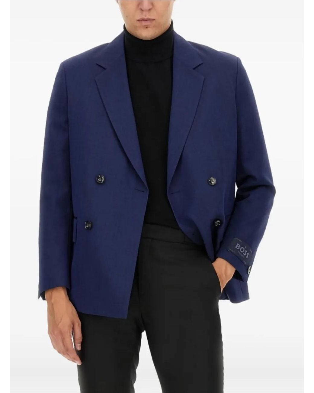 Boss Blue Logo-Tab Wool Blazer for men