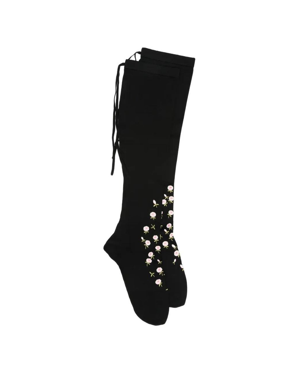 Prada Black Floral-Embroidered Tie-Fastening Stockings