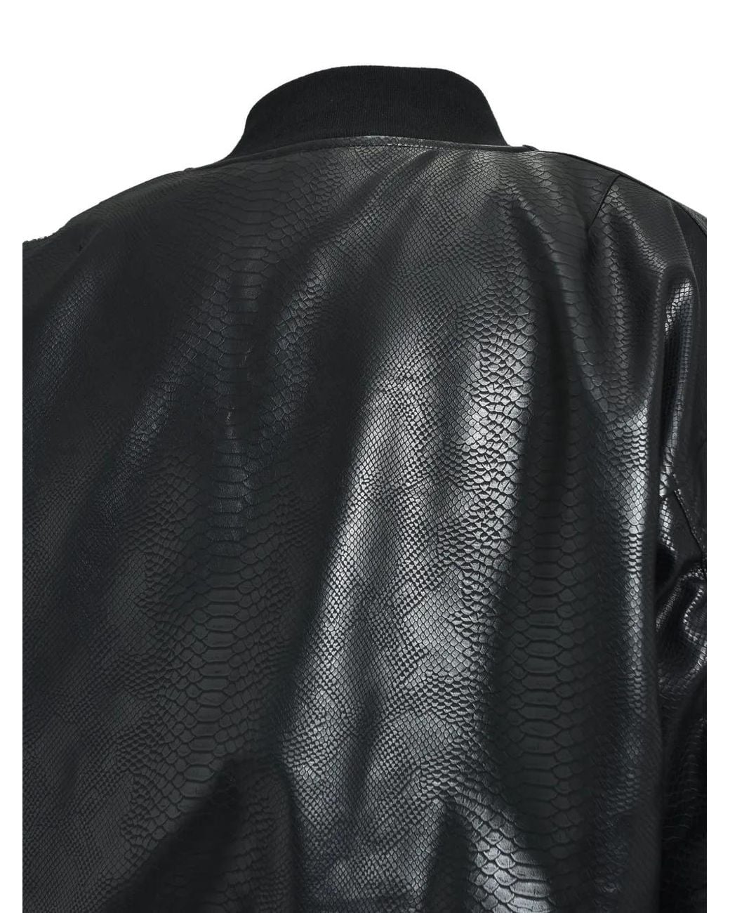 BREATH Black Python-Effect Faux-Leather Bomber Jacket for men