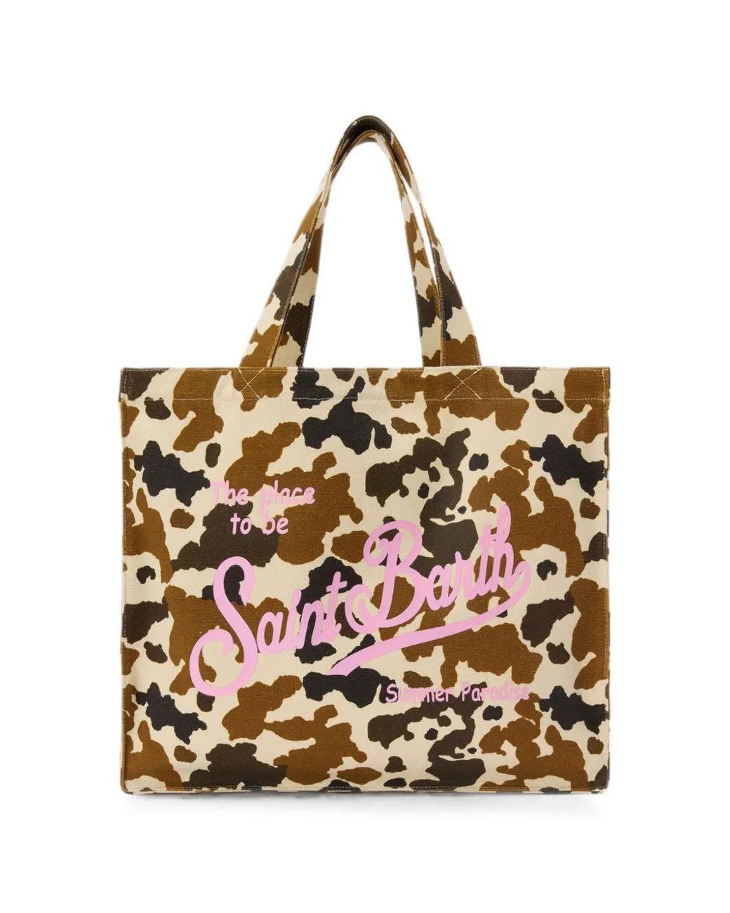 Mc2 Saint Barth Natural Essential Canvas Tote Bag With Hibiscus Print And Contrasting Logo